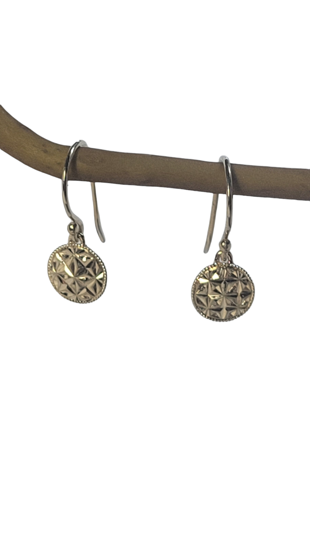 Round diamond cut engraved dangle earring