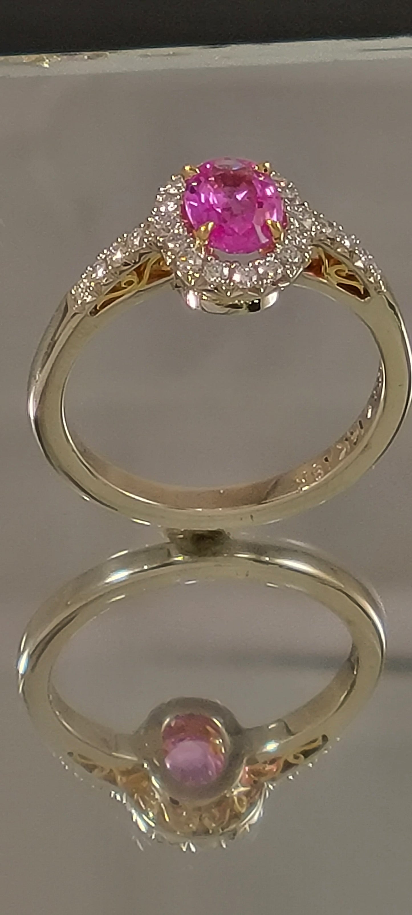 Burmese Pink Sapphire halo ring