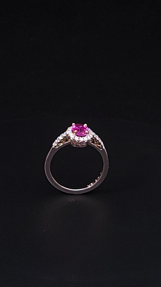 Burmese Pink Sapphire halo ring